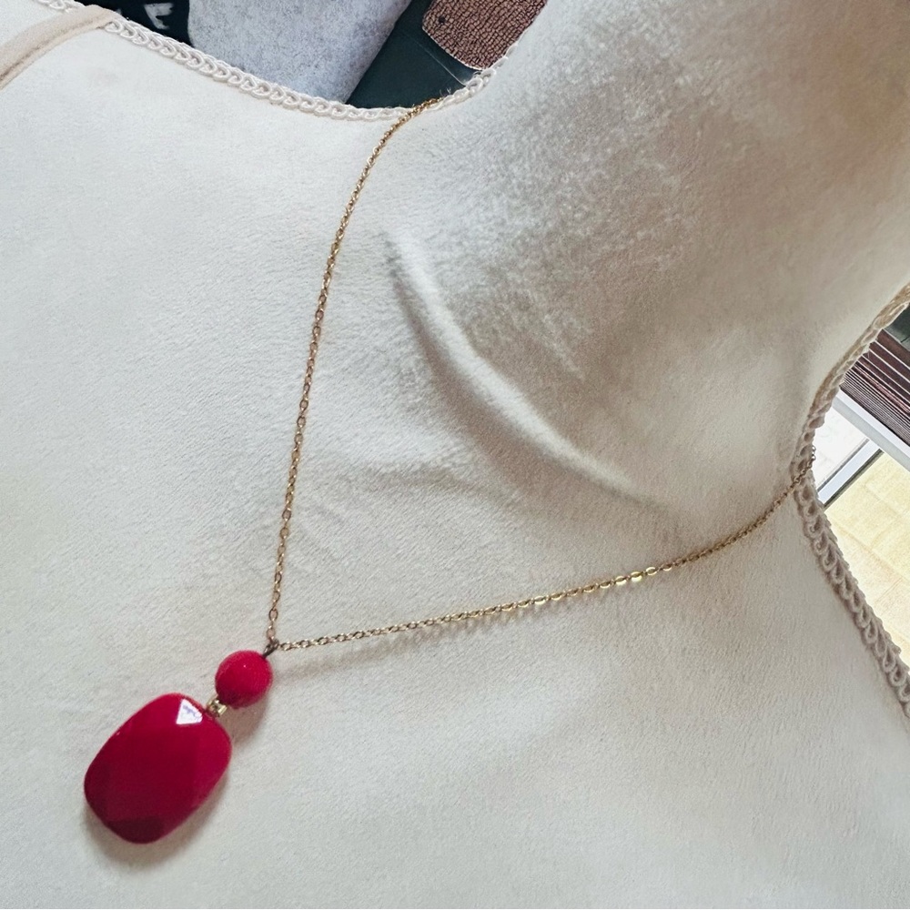 Handcrafted repurpose red faceted acrylic pendant on chain necklace